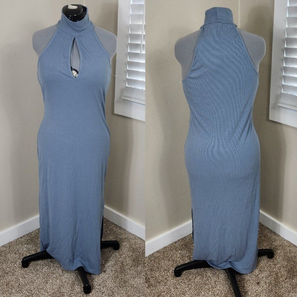 Wayf Mock Neck Midi Halter Dress Size XL Slate